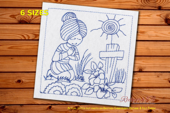 Girl Praying Embroidery Design
